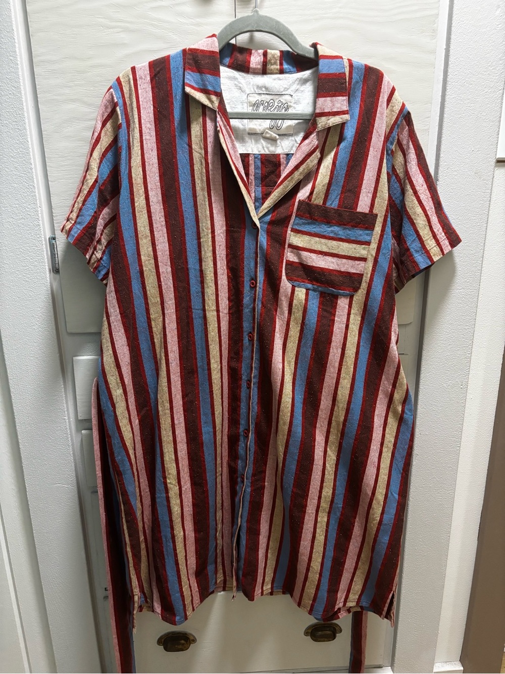 Ace & Jig Red, Blue & Cream Striped Button-Down Shirt Dress